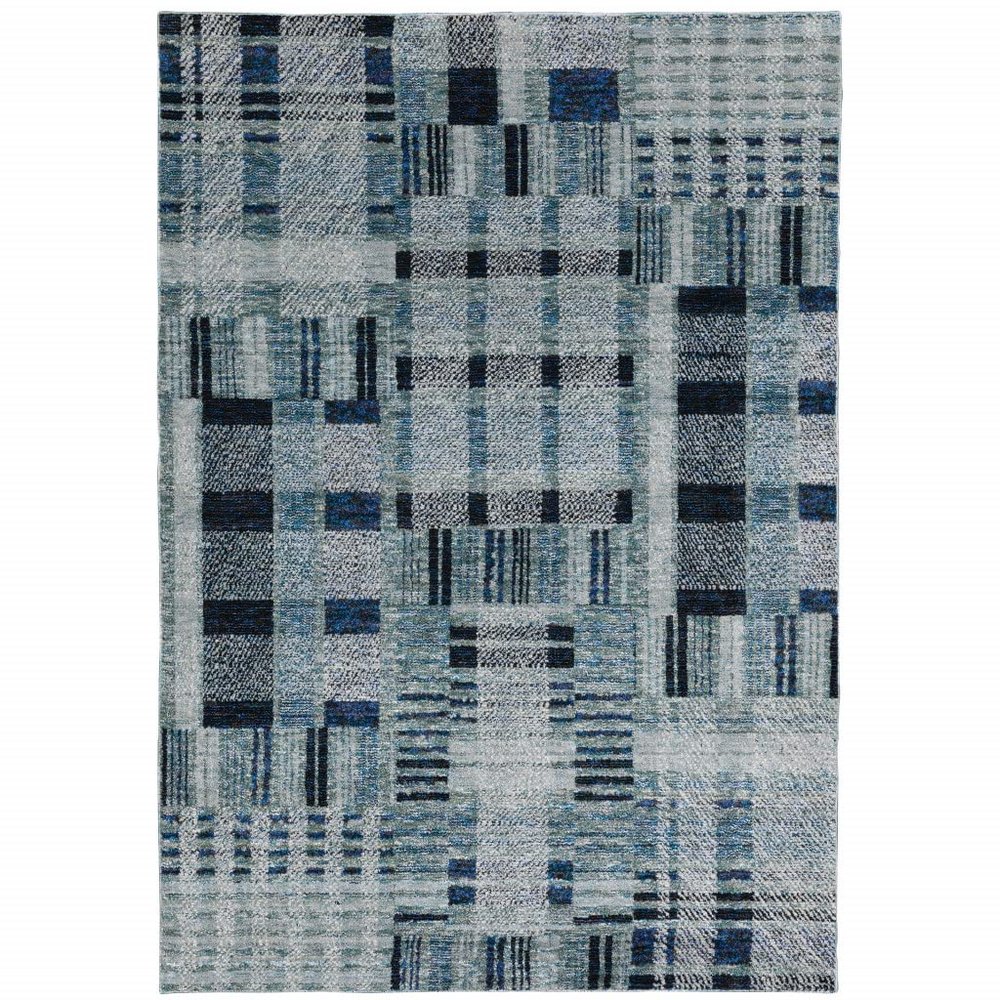 HomeRoots 510185 5 x 7 ft. Blue Geometric Power Loom Stain Resistant Rectangle Area Rug