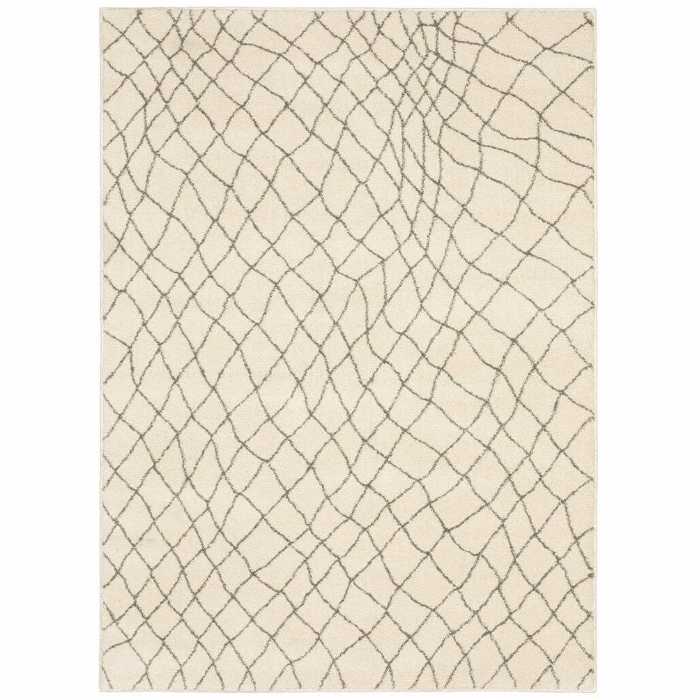 HomeRoots 508676 8 x 10 ft. Ivory & Gray Geometric Power Loom Stain Resistant Rectangle Area Rug
