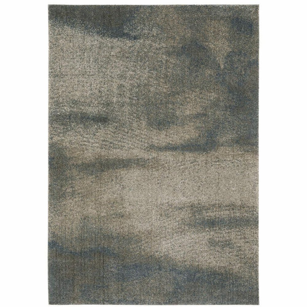 HomeRoots 508124 10 x 13 ft. Gray & Teal Blue Abstract Power Loom Stain Resistant Rectangle Area Rug, Rectangular