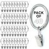 Silver Curtain Rings with Clips 1.5" Inch Set of 40 Heavy Duty Curtain Hooks for Drapes, Caps, Pictures - fits on Rod Diameter Upto 1.25Inch/32mm (Silver, 1.5" Inch - 40 Pack) view 1