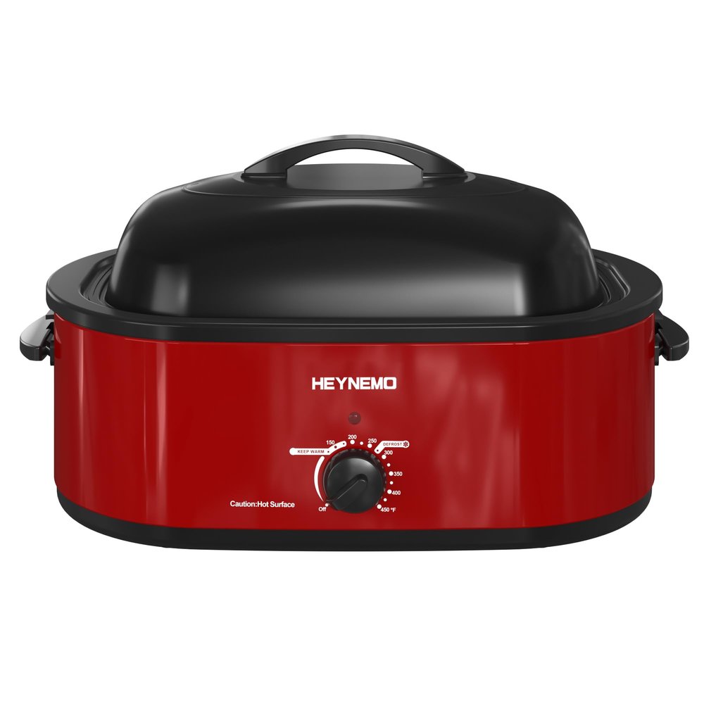 20 Quart Roaster OvenElectric Turkey Roaster Oven with Defrost & Warm Function, Adjustable Temperature, Removable Pan & Rack, Stainless Steel, Red