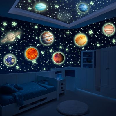 Glow in the Dark Stars and Planets, 534 Pcs Solar System Wall Decal (Green)