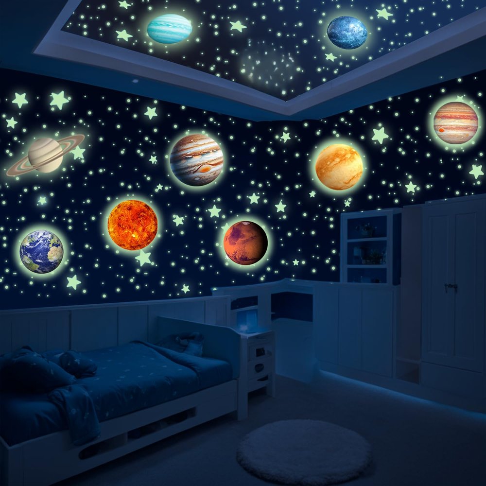 Glow in the Dark Stars and Planets, 534 Pcs Solar System Wall Decal (Green)
