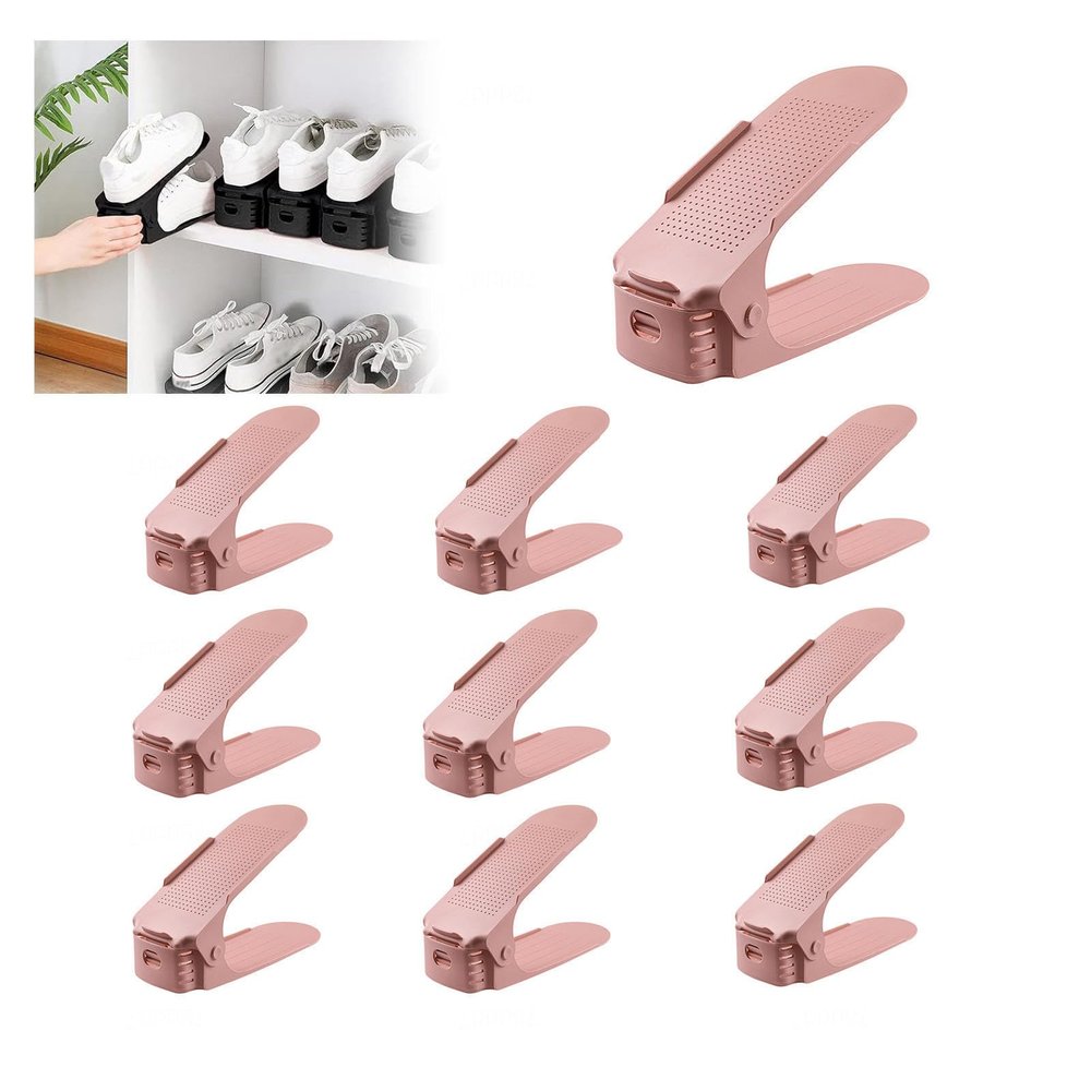 AKYLDI Shoe Slot Organizer, Adjustable Shoe Organizer Space Saver, Double Deck Shoe Space Saver for Freestanding Stacking Shoe Holder,Pink-15