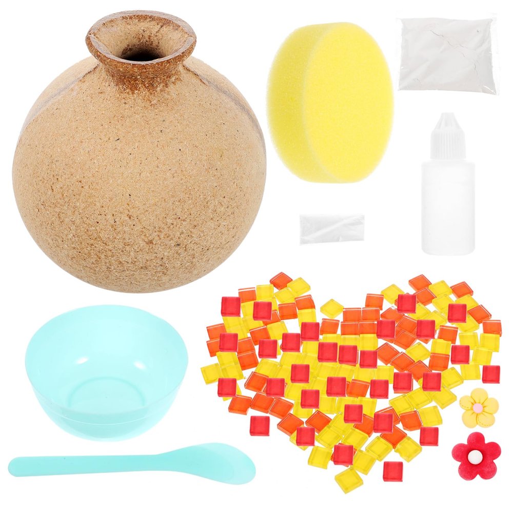 Cabilock DIY Mosaic Flower Vase Craft Kit for Boy Girl Families Handmade Decorative Pot for Home Decor Safe Materials for Festivals Creative Activities