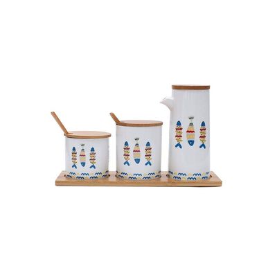 VhoMes Salt Container,Suger Bowl,Spice tin,Fish pattern ceramic seasoning jar restaurant seasoning box cans set seasoning box salt pot seasoning box bottle (Color : B, Size : B) (Color : B, Size : E)