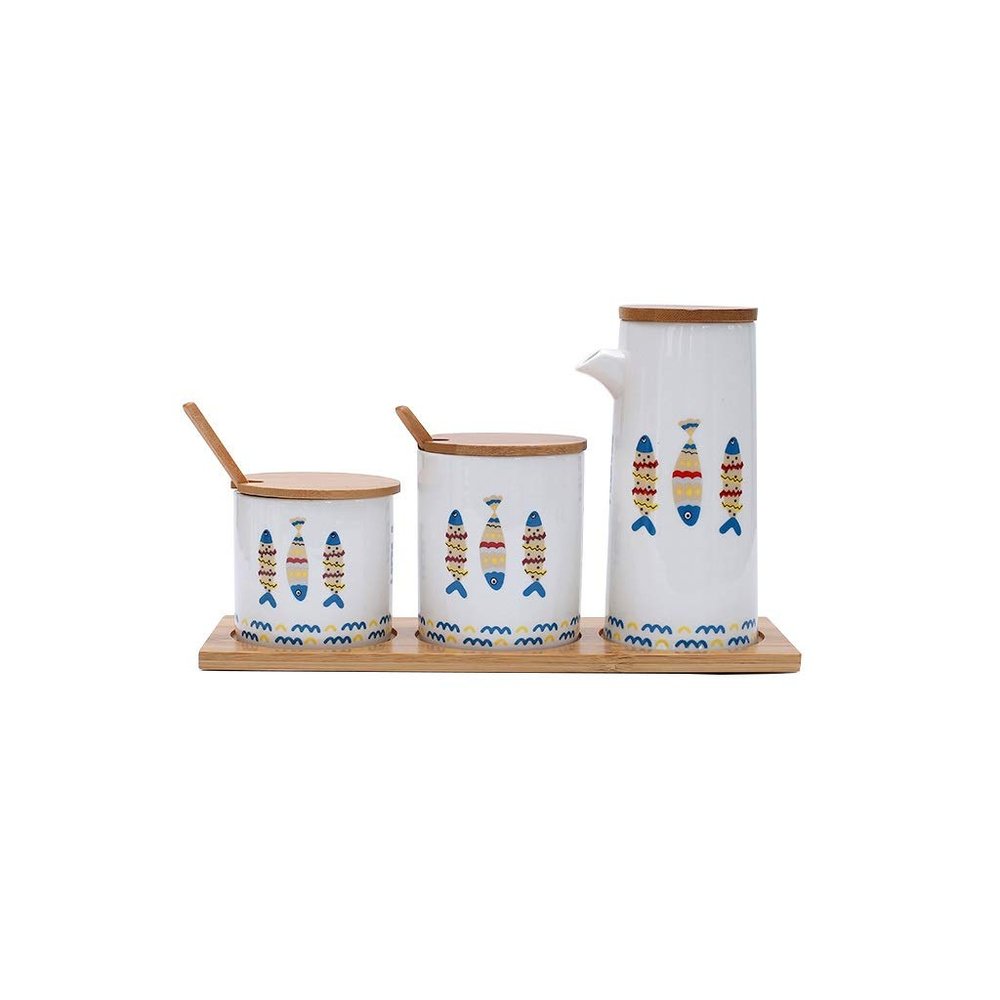 VhoMes Salt Container,Suger Bowl,Spice tin,Fish pattern ceramic seasoning jar restaurant seasoning box cans set seasoning box salt pot seasoning box bottle (Color : B, Size : B) (Color : B, Size : E)