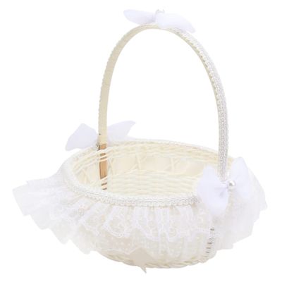 MERRYHAPY Flower Girl Wedding Basket Satin Pink Lace Embellished Wedding Flower Supplies