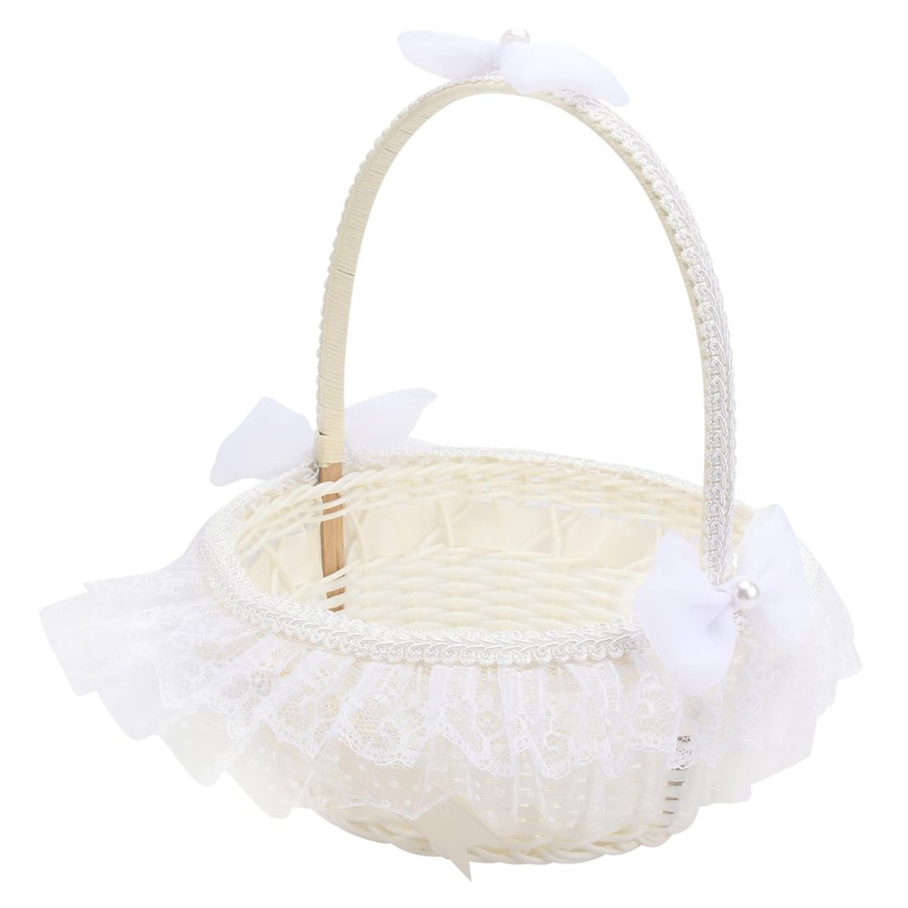 MERRYHAPY Flower Girl Wedding Basket Satin Pink Lace Embellished Wedding Flower Supplies