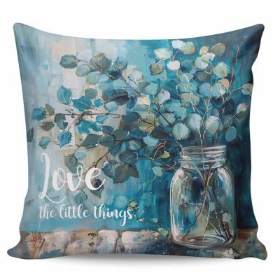 Aiesther Eucalyptus Leaf Throw Pillow Covers Vintage Vase Farmhouse Painting Style Short Plush Pillowcase Home Decor Cushion Case for Couch Sofa Bed 18" x 18", Super Soft & Comfortable
