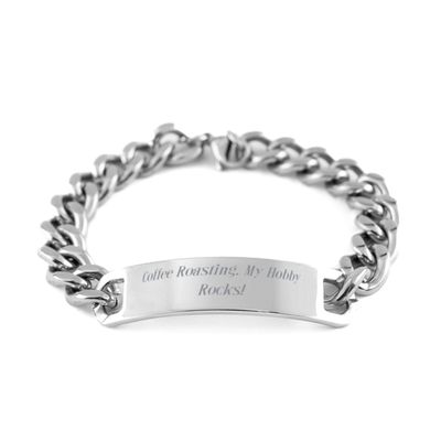 HomeLoft Basics Special Coffee Roasting Cuban Chain Bracelet, Coffee Roasting. My Hobby!, Perfect Engraved Bracelet For Friends From Friends, Small, silver