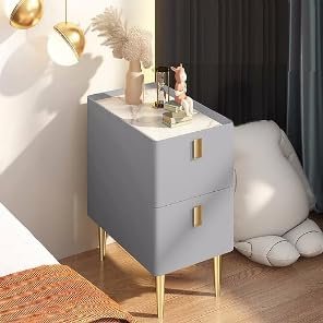 Simple Nightstand Nightstand Pine Leather End Tables Extra Narrow Bedside Table Bedroom Bedside Cabinet 2 Drawers and 4 Metal Legs Side Table Space Saving