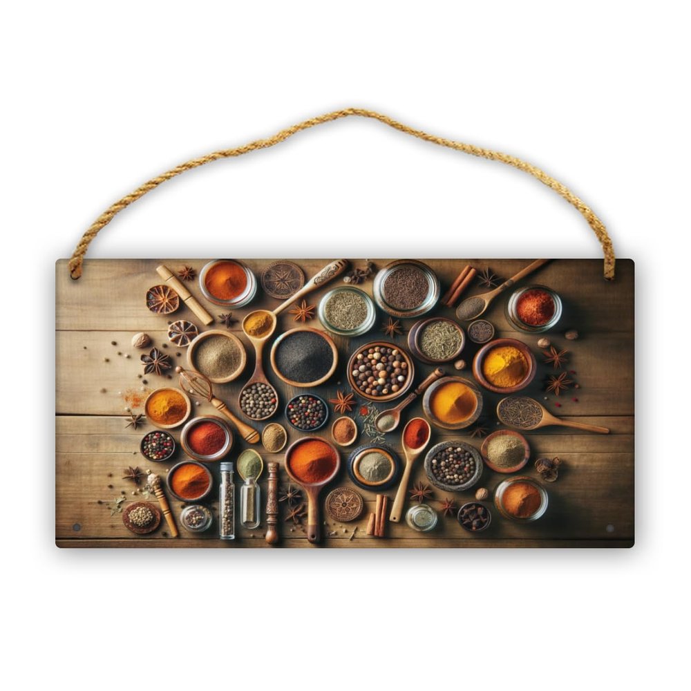 Artisanal Spice Collection hanging wooden sign poster plaque,Gourmets Seasonings Herbs Display wooden signs decor,Culinary Wall Art for bar,cafes,Kitchen and restaurant sign hang plate decor 6x12inch
