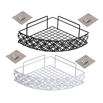 VINTORKY 2pcs Adhesive Shower Organizer Corner Storage Rack for Bathroom Wall-Mounted Shelf Punch Design Multi-Functional Shelf for Toiletries and Accessories