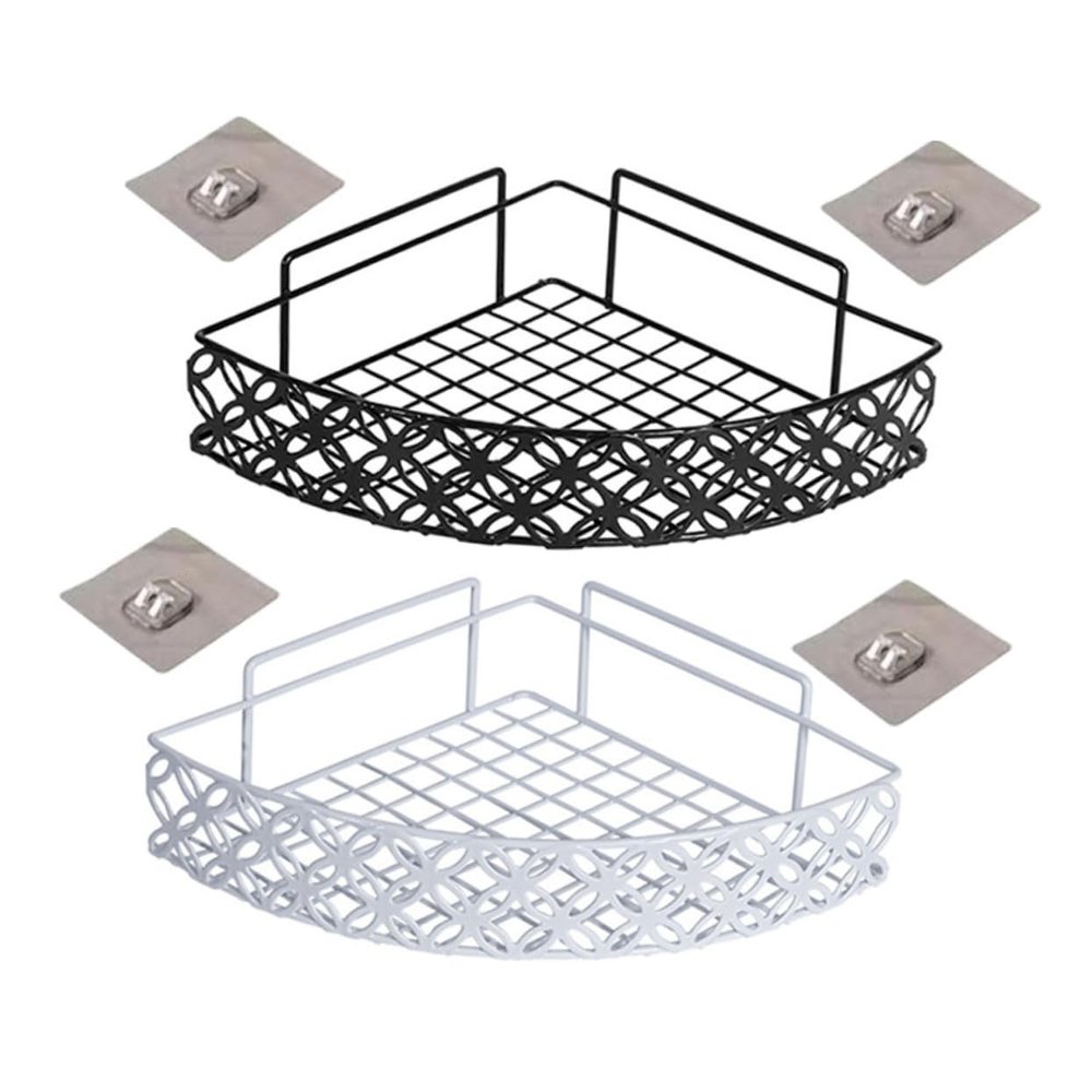 VINTORKY 2pcs Adhesive Shower Organizer Corner Storage Rack for Bathroom Wall-Mounted Shelf Punch Design Multi-Functional Shelf for Toiletries and Accessories
