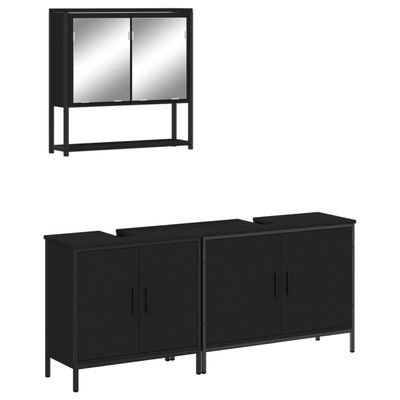vidaXL 3-Piece Bathroom Furniture Set - Engineered Wood - Includes Black Wall-Mounted Mirror Cabinet and 2 Sink Cabinets, Ample Storage, Modern Design