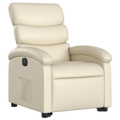 vidaXL Electric Recliner/Lift Chair in Cream Faux Leather - Motorized Armchair with Power Lift/Recline, Side Pocket, Stable Frame for Elderly