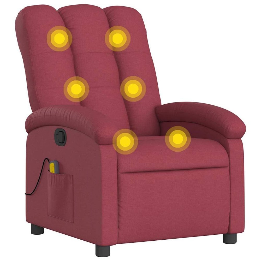vidaXL Massage Recliner Chair - Wine Red Fabric Adjustable Armchair, 6-Point Vibrating Massage, Side Pocket, Manual Recline up to 135 for Living Room or Lounge