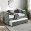 Meridian Furniture BeverlyGreen-T Beverly Collection Modern | Contemporary Twin Daybed with Soft Green Premium Vegan Leather, Deep Channel Tufting, Twin Trundle, 87" W x 43.5" D x 34" H, Green view 2