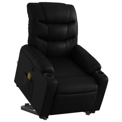 vidaXL Black Faux Leather Stand Up Massage Armchair - Power Lift, Recliner, Adjustable, Vibrating, Elderly Seat with Cup Holders