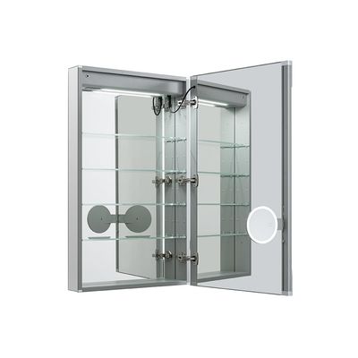 AQUADOM Edge Royale LED Lighted Medicine Cabinet Defogger, 3X LED Lighted Vertically Adjustable Magnifying Mirror, Electrical Outlets, Recessed or Surface Mount (20W x 70H x 5D Right Hinge)