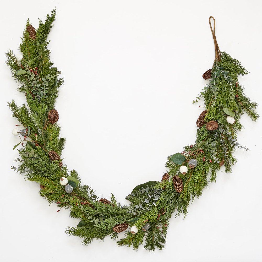 69" Christmas Artificial Evergreen Pine Cypress Pinecones & Fig Garland