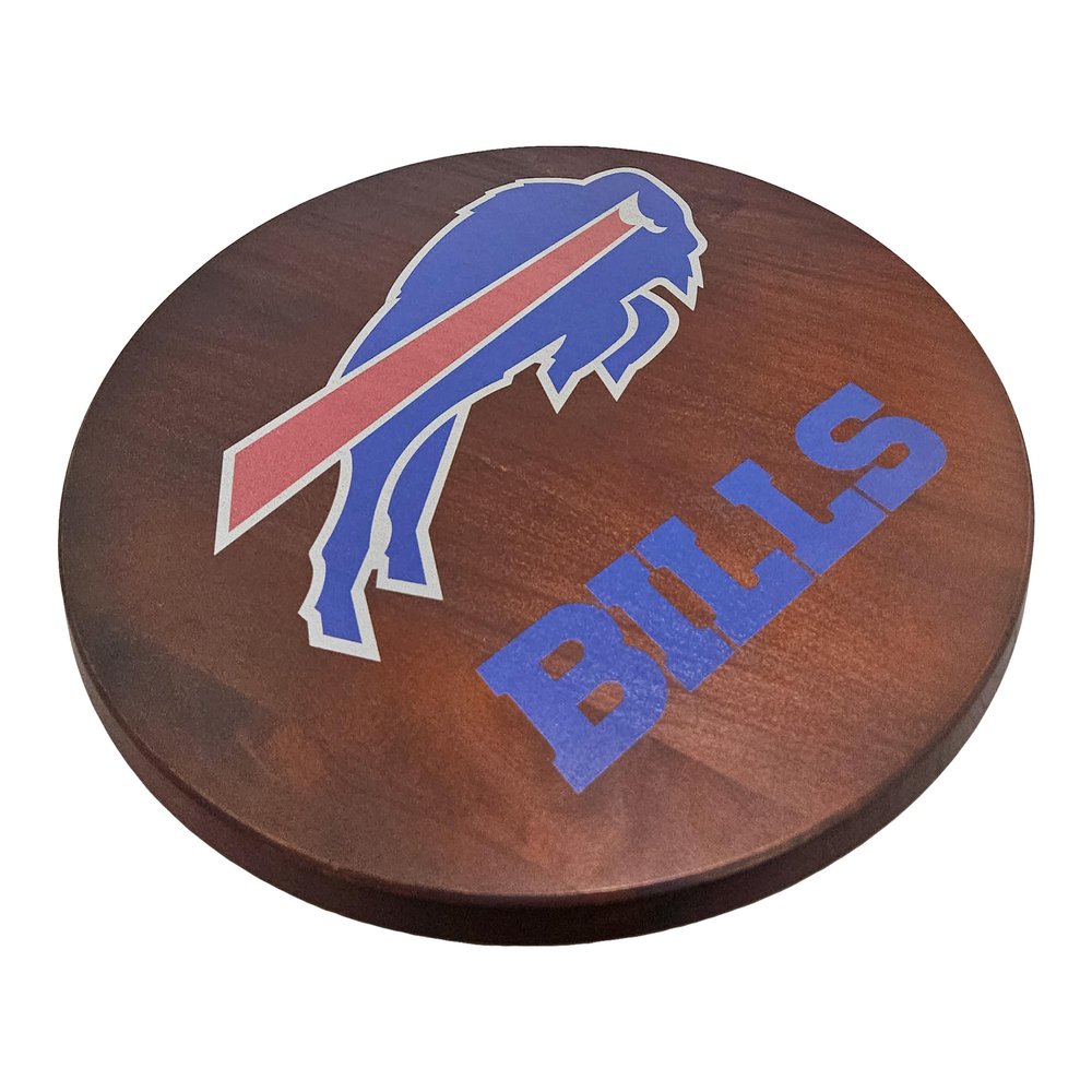 18 Wooden Lazy Susan - Buffalo Bills Logo by Fan Creations - Decorative Turntable Rack for Kitchen, Storage, Dining Buffet Tables - Tabletop Accessory for NFL Game Day, Parties, Man Cave