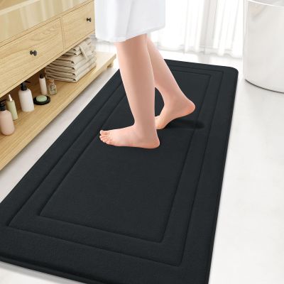 Arotive Memory Foam Bathroom Rug Mat 59x24, Ultra Soft and Absorbent Bath Mat, Machine Wash Dry, Comfortable Bath Rug Carpet for Bathroom Floor, Tub and Shower, Black