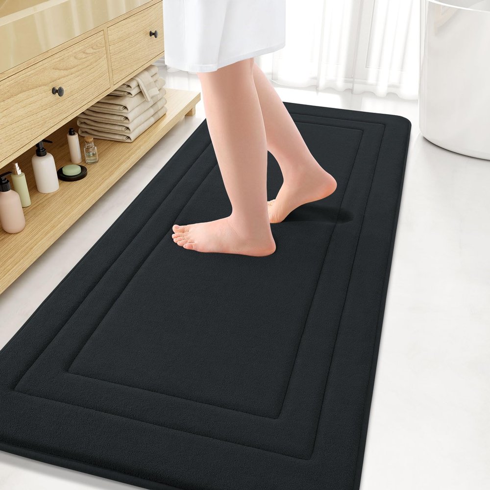 Arotive Memory Foam Bathroom Rug Mat 59x24, Ultra Soft and Absorbent Bath Mat, Machine Wash Dry, Comfortable Bath Rug Carpet for Bathroom Floor, Tub and Shower, Black
