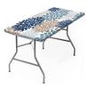 AngelSept Elastic Edge Rectangle Fitted Tablecloth, Blue and Navy Chrysanthemum Flowers Table Cover, for Outdoor Picnic Camping and Indoor Kitchen Dining Party, 4ft - 24 x 48 Inch Rectangle Tight Fit view 1
