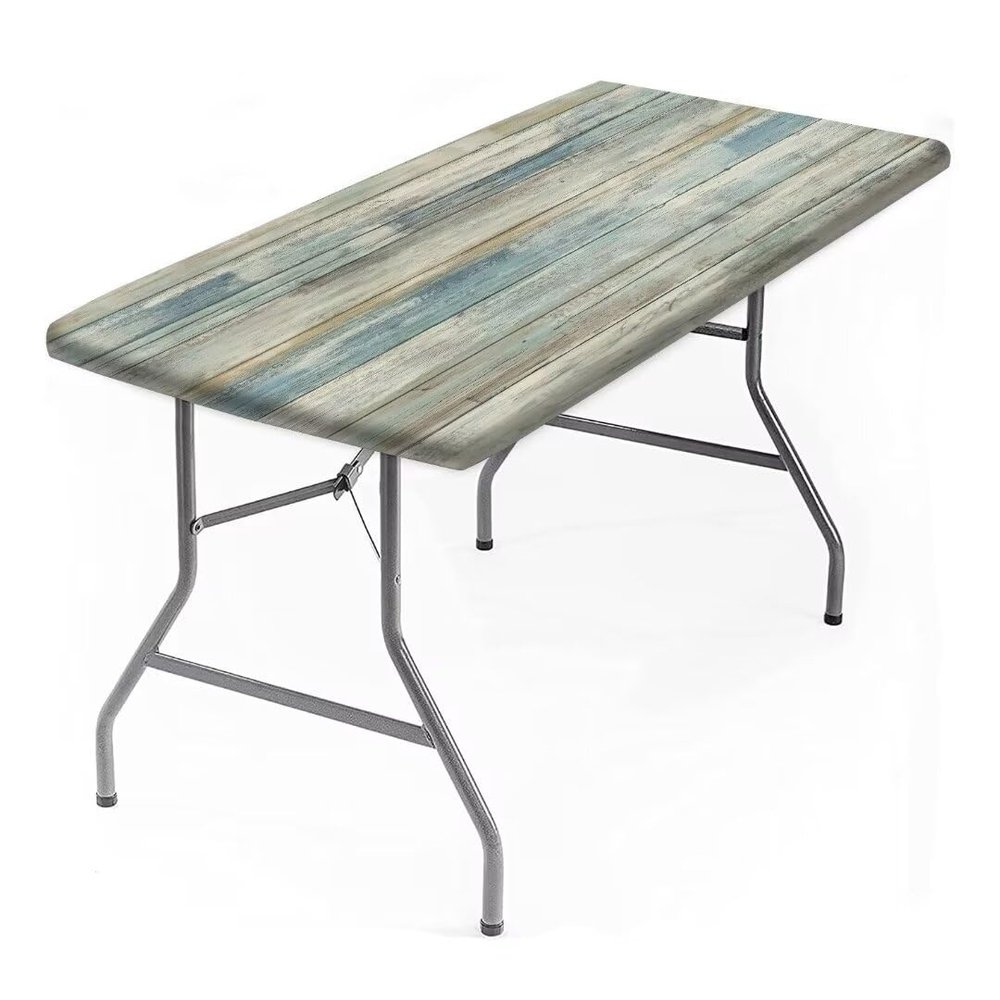 AngelSept Polyester Rectangle Fitted Elastic Edge Table Cloths, Grey Wood Grain Table Cover, for Kitchen Dining Tabletop Decoration, 4ft - 24 x 48 Inch Rectangle Tight Fit