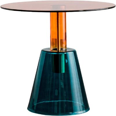 ELEFOCUS Colored Round Side Table, Circular Accent End Table for Living Room, Unique and Elegant Decor, Glass Sofa Table (Color:Orange+Blue)