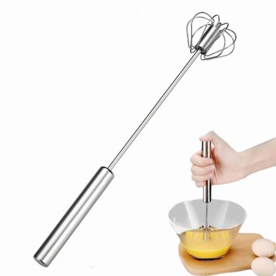 2026 Upgrade Stainless Steel Semi-Automatic Egg Whisk, Hand Push Mixer Stirrer for Making Cream of Egg Beater, Versatile Milk Frotherr, Rotary Whisk Blende for Cooking Kitchen Home Egg Milk 10inch