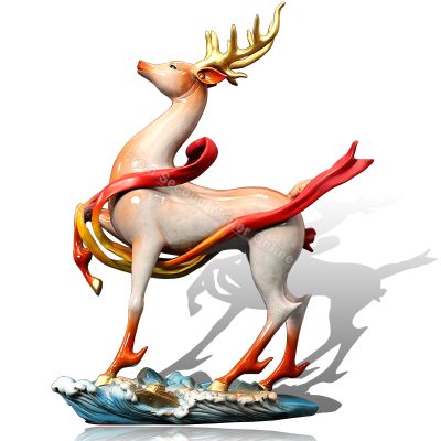 SecondWinterDJ Copper Deer Statues Sika Figures Brass Silk Ribbon Reindeer Metal Sculpture, Animal Figurines Elk Home Dcor, Desktop Art Figure, Crafts Decorations for Living Room Party (Orange)