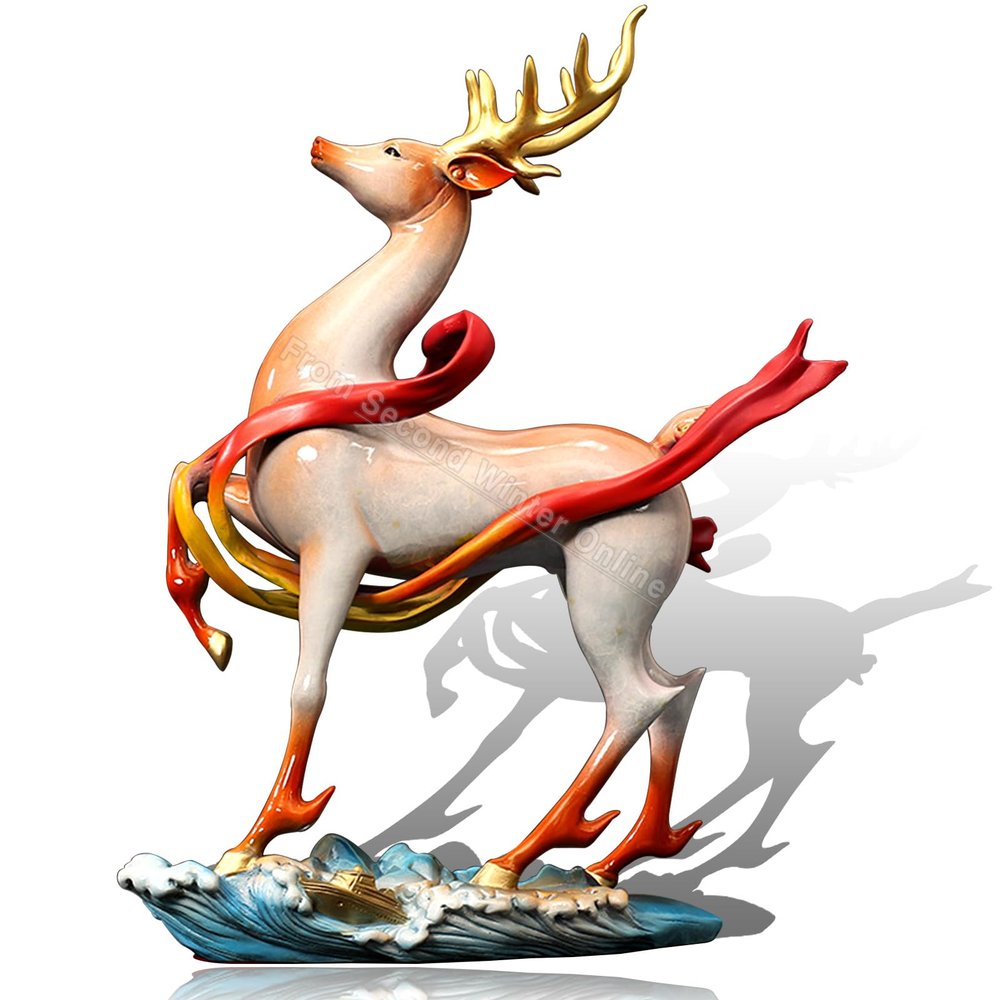 SecondWinterDJ Copper Deer Statues Sika Figures Brass Silk Ribbon Reindeer Metal Sculpture, Animal Figurines Elk Home Dcor, Desktop Art Figure, Crafts Decorations for Living Room Party (Orange)