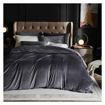Bed, 4pcs Knitted Velvet Bedding Set Duvet Cover with Comforter Sheet Pillowcase King Queen Size Solid Color Bed Linen