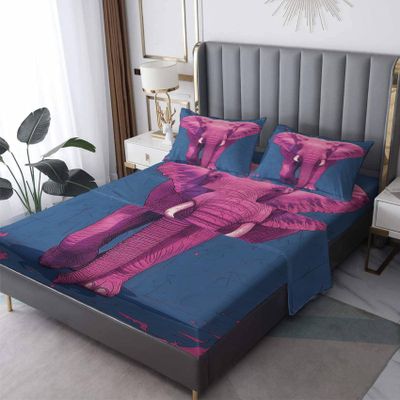 Elephant Sheets California King Size, Animal Bed Sheets, Patterned Bedding Sheets & Pillowcases 4 Piece Set - Soft Microfiber Deep Pocket Fitted Sheet & Flat Sheet & 2 Pillow Cases A&-i57