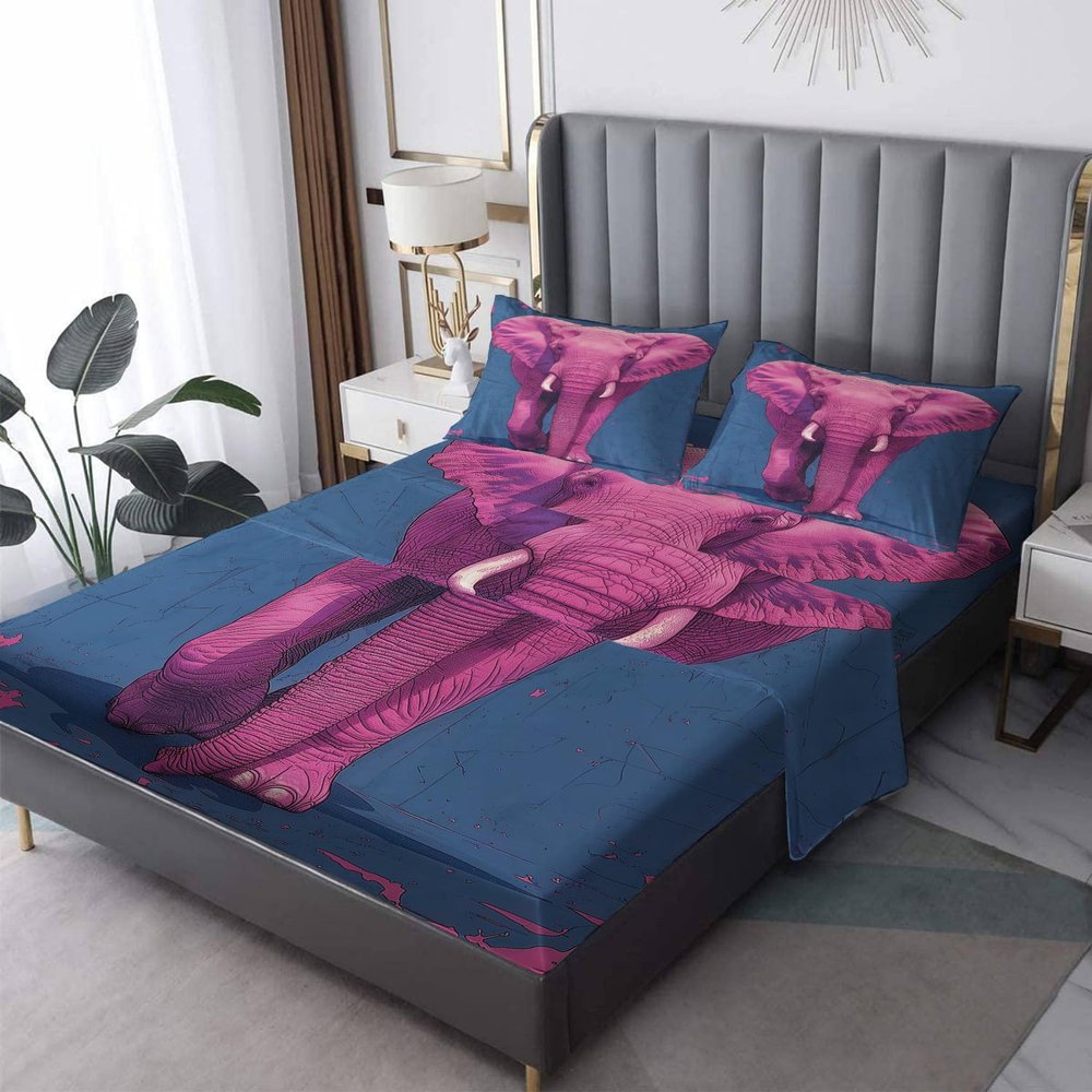 Elephant Sheets California King Size, Animal Bed Sheets, Patterned Bedding Sheets & Pillowcases 4 Piece Set - Soft Microfiber Deep Pocket Fitted Sheet & Flat Sheet & 2 Pillow Cases A&-i57