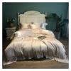 Bed, Luxury Solid Color Smooth Silky Bedding Set Duvet Cover Sheet Pillowcase King Queen Size Silk Cotton Bed Linen view 1