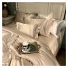 Bed, Luxury Solid Color Smooth Silky Bedding Set Duvet Cover Sheet Pillowcase King Queen Size Silk Cotton Bed Linen view 2