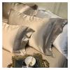 Bed, Luxury Solid Color Smooth Silky Bedding Set Duvet Cover Sheet Pillowcase King Queen Size Silk Cotton Bed Linen view 3