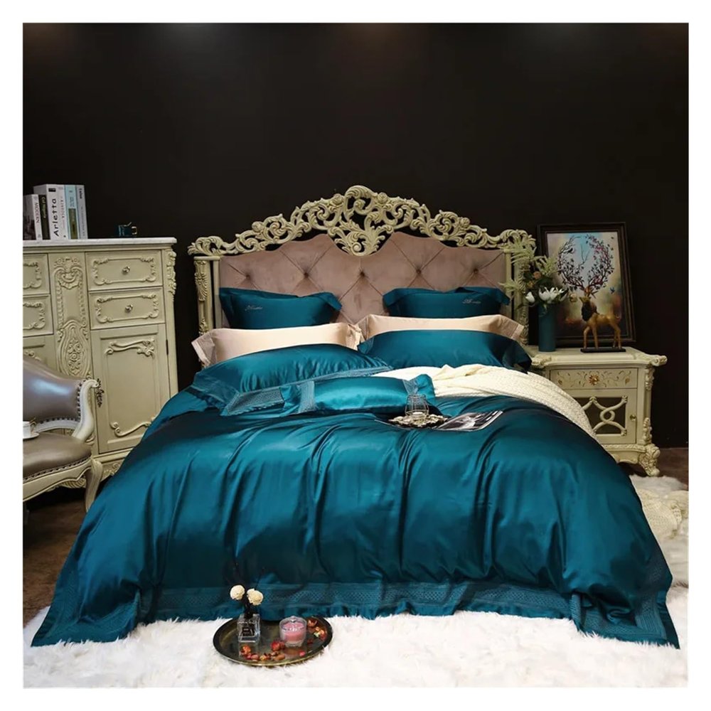 Bed, Luxury Solid Color Smooth Silky Bedding Set Duvet Cover Sheet Pillowcase King Queen Size Silk Red Cotton Bed Linen