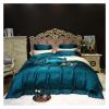 Bed, Luxury Solid Color Smooth Silky Bedding Set Duvet Cover Sheet Pillowcase King Queen Size Silk Red Cotton Bed Linen view 1