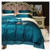 Bed, Luxury Solid Color Smooth Silky Bedding Set Duvet Cover Sheet Pillowcase King Queen Size Silk Red Cotton Bed Linen view 2