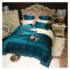 Bed, Luxury Solid Color Smooth Silky Bedding Set Duvet Cover Sheet Pillowcase King Queen Size Silk Red Cotton Bed Linen view 3