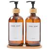 BONLONG Amber Glass Soap Dispenser with Bamboo Pumps&Tray&Labels, Hand Dispenser, Lotion Dispenser, Dish Soap Dispenser for Kitchen Sink. (Amber) view 1
