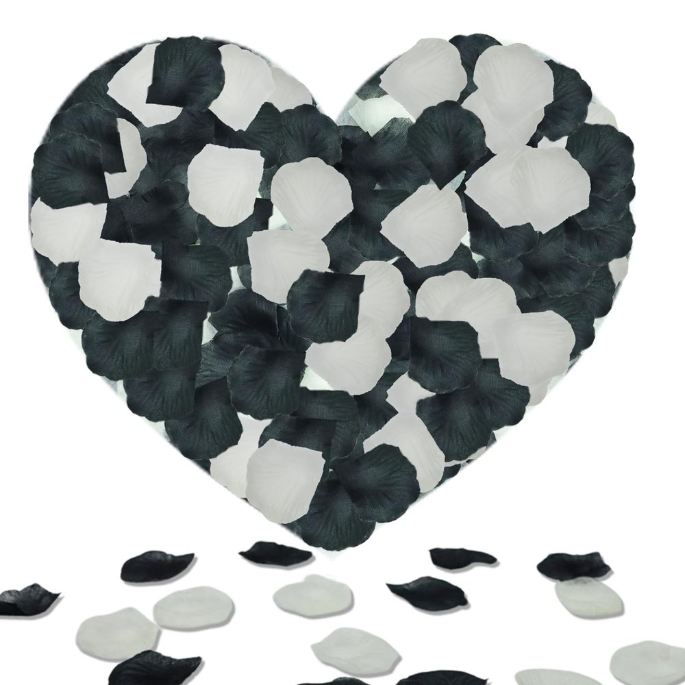 Keepsweat 1200 Pcs Black Cream White Rose Petals - Silk Rose Petals for Romantic Night, Wedding Party Decoration