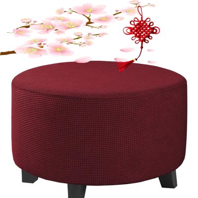 BLLMTEAR Velvet Ottoman Cover Square/Round/Rectangle XXL Footrest Slipcover Stretch Washable Foot Stool Covers Thick Storage Protector with Elastic Bottom (Color : 8, Size : Round:24-29in/60-73cm)