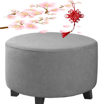BLLMTEAR Velvet Ottoman Cover Square/Round/Rectangle XXL Footrest Slipcover Stretch Washable Foot Stool Covers Thick Storage Protector with Elastic Bottom (Color : 11, Size : Round:30-41in/76-104cm)