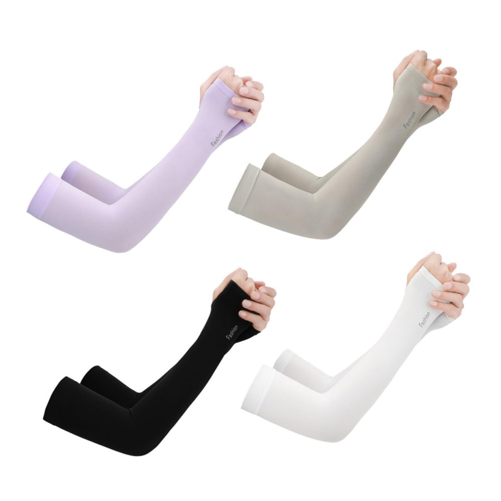 GALPADA 4pairs Uv Protection Cooling Arm Sleeves for Men Women Breathable Sun Protector Oversleeves Black White Grey and Purple Outdoor Activities Like Driving Fishing and Gardening